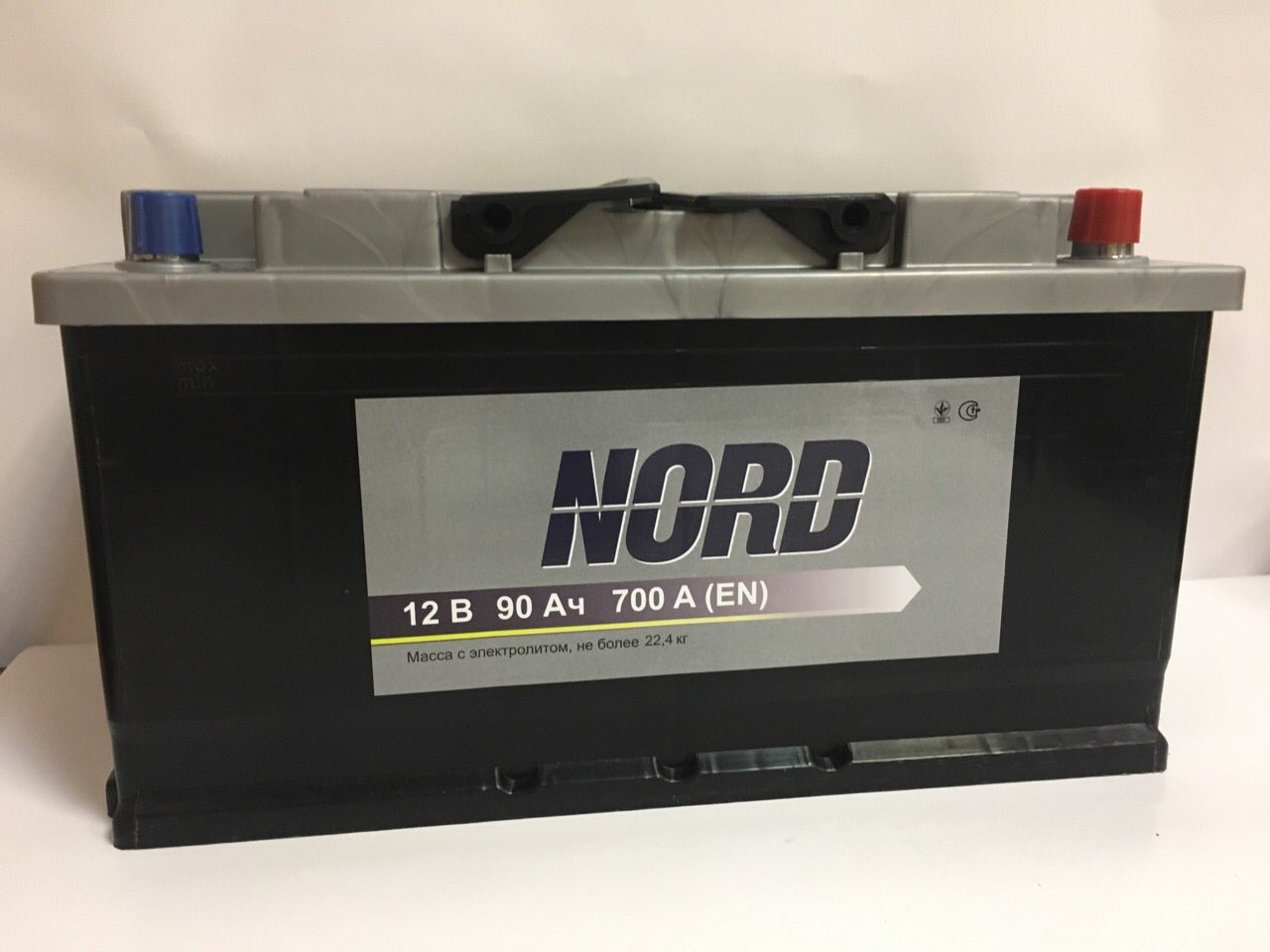 Акумулятор легковий NORD 6СТ-90(0), 12B, 90Ah, 700A, плюс праворуч (R+) кальцієвий (Ca/Ca), 353x175x190мм (NORD090E0)